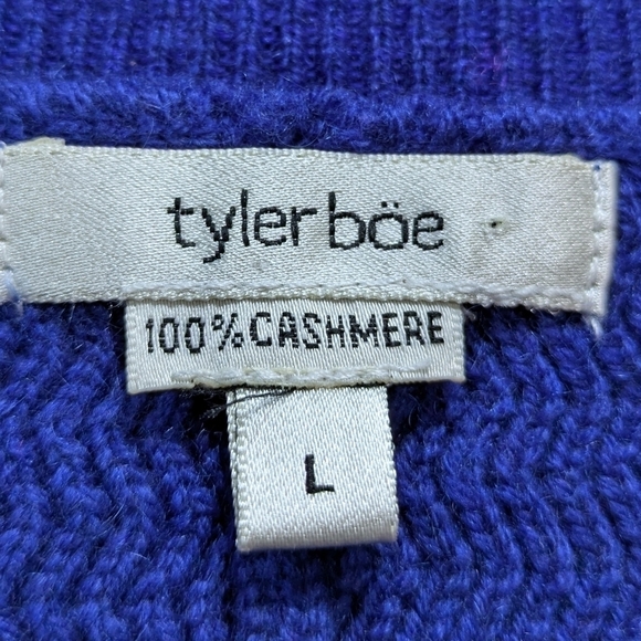 Tyler Boe blue long sleeve fringe accent 100% cashmere sweater L - Picture 7 of 7
